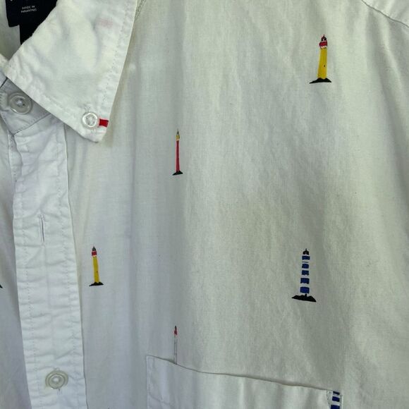J. Crew Menโs White Short Sleeve Cotton Button-Down Shirt | Lighthouse Print XL - Picture 4 of 6